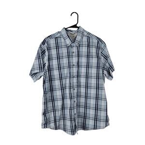 Eddie Bauer Mens Button down Short Sleeve Shirt Sz XLarge Classic Blue and White